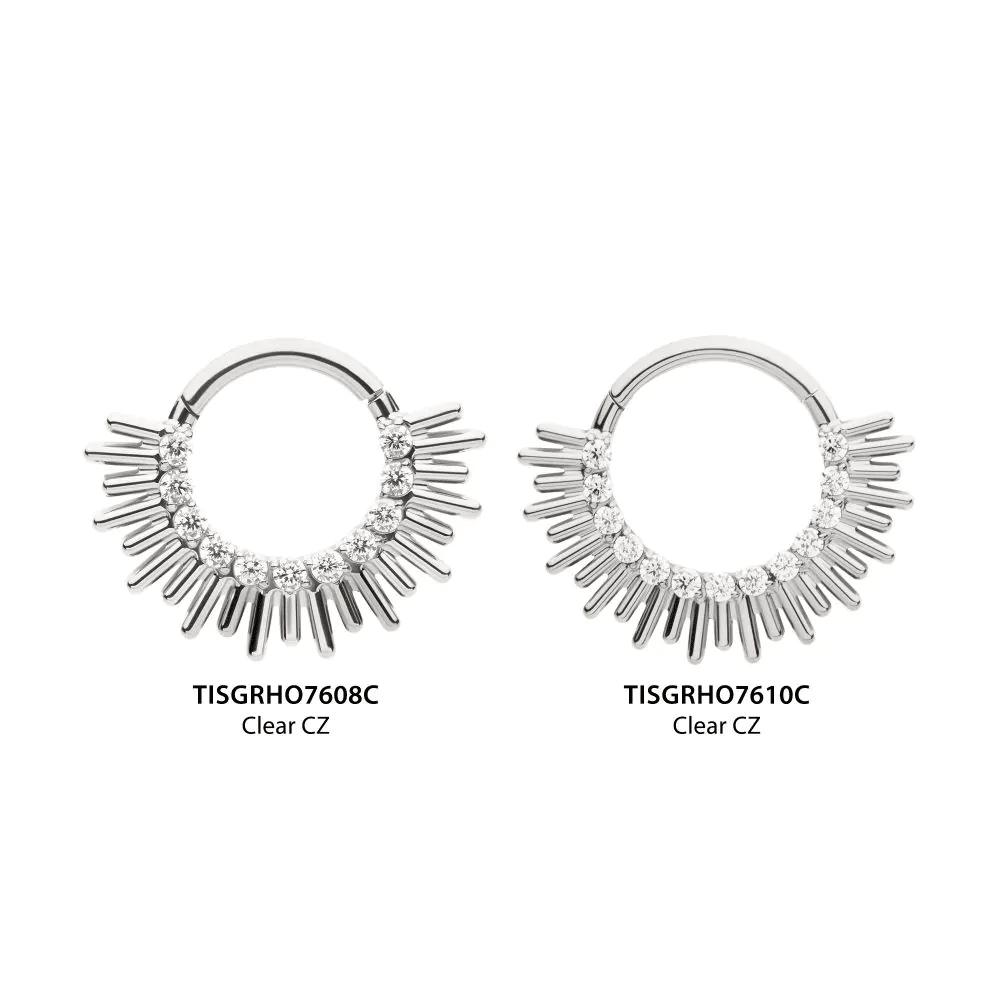 Titanium Pronged Round CZ Sun Rays Cluster Front Facing Hinged Segment Clicker