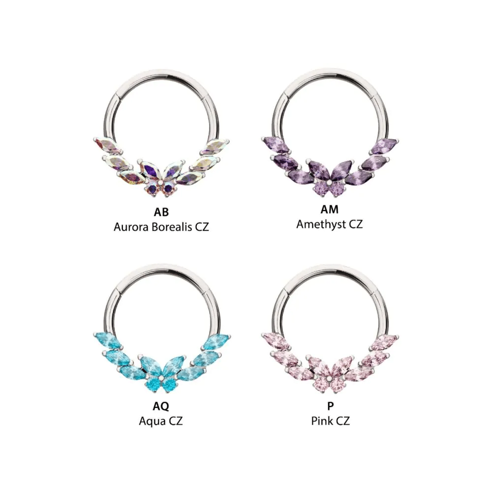 Titanium Butterfly & Marquise Gem Front Facing Hinged Segment Clicker