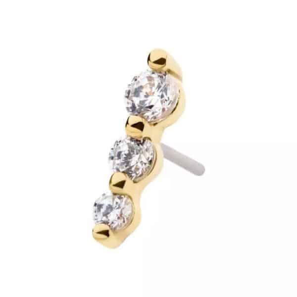 14Kt Yellow Gold Threadless with Prong Set Round CZ 3-Cluster Top - Bild 2