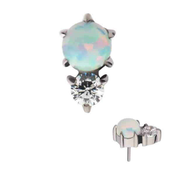 Threadless with Prong Set Round White Opal & Heart Clear CZ Top