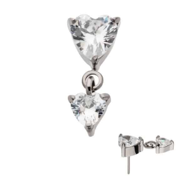 Threadless Prong Set Heart Double CZ Dangle Top