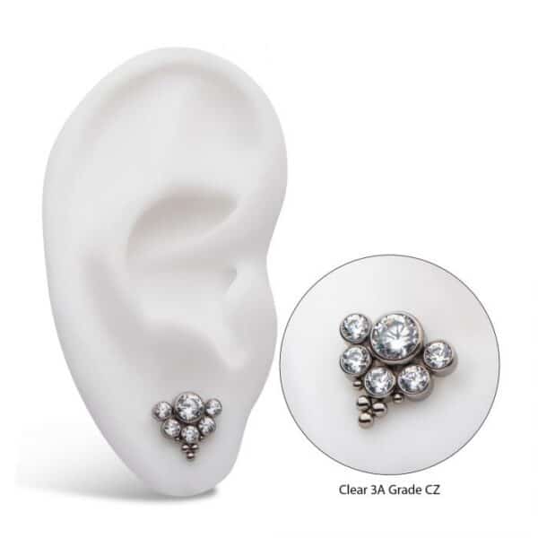 Threadless Tri-bead end with 5mm & 3mm Bezel Set AAA Clear CZ Cluster Top - Bild 3