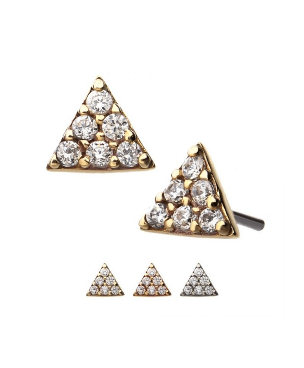 14kt Gold Threadless with Prong Set Multi-Clear CZ Triangle Shape Top