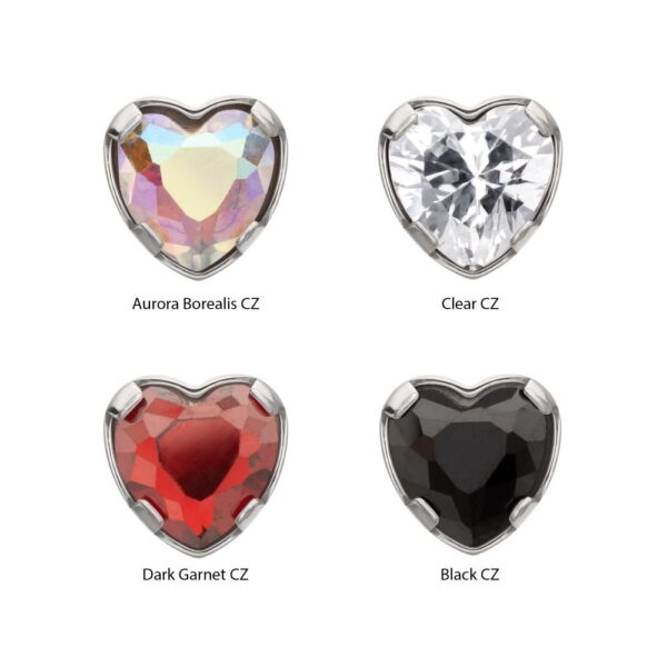 Titanium Threadless Prong Set Heart Shaped Gem Top - Bild 2